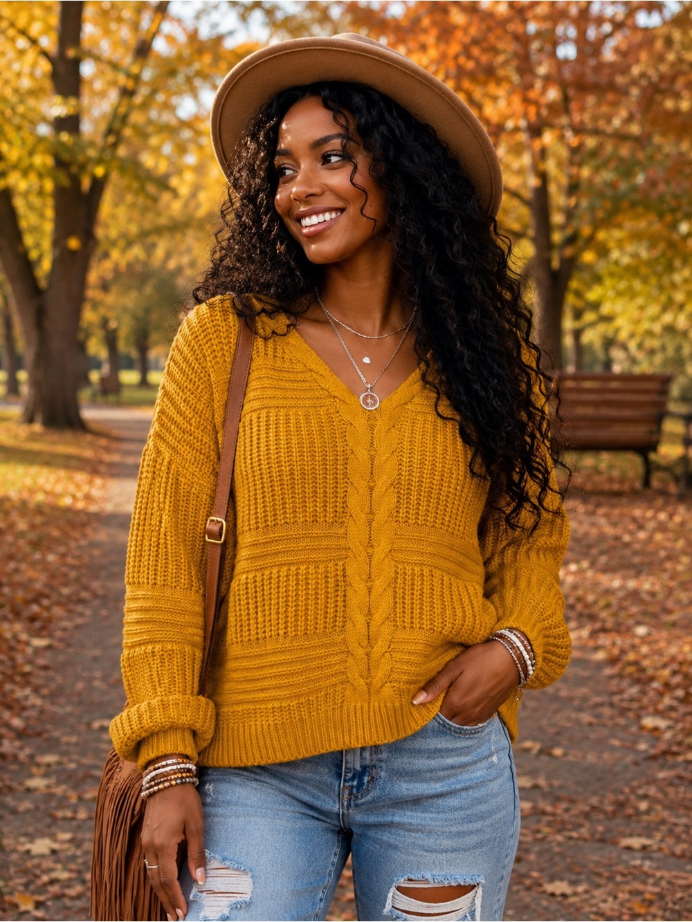 FCT Mustard Yellow Cable Knit Lace-Up Sweater – Size Small